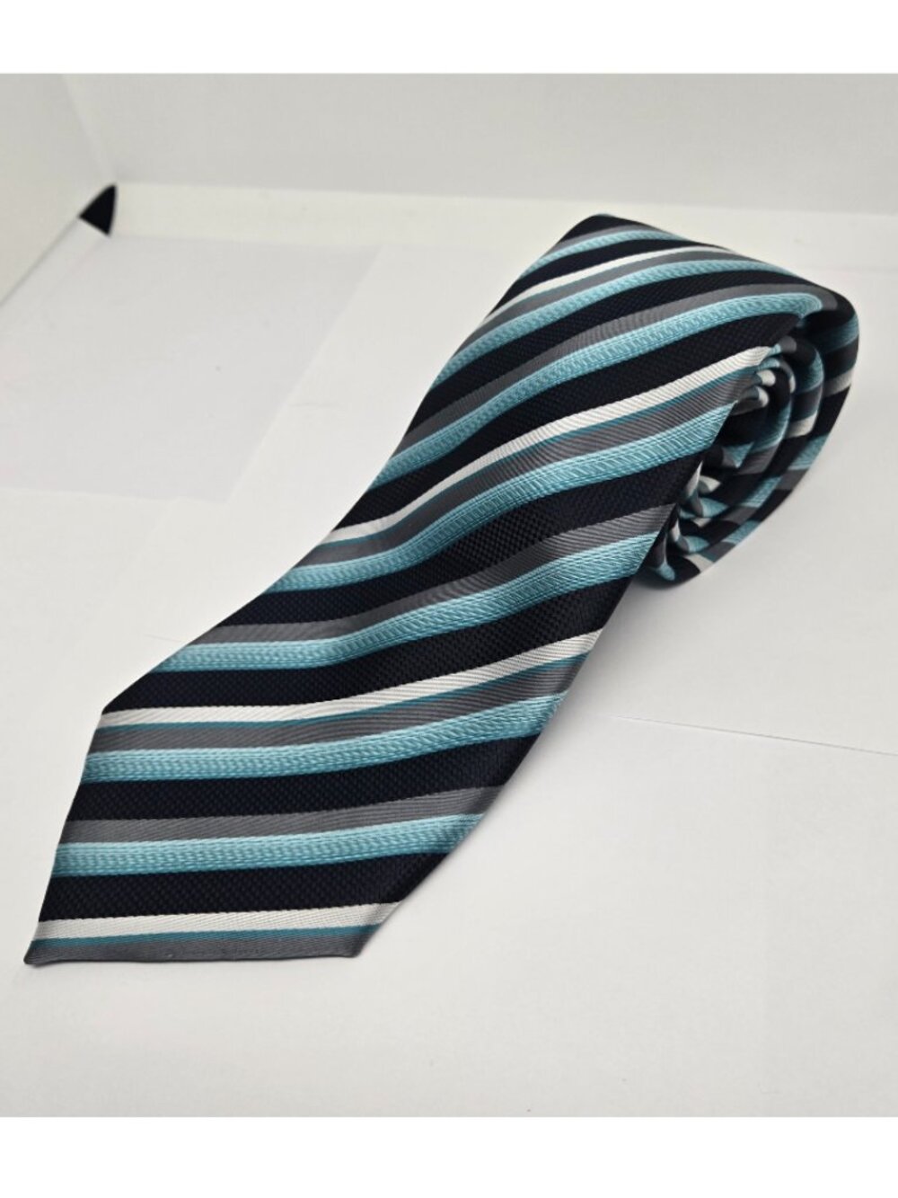 Vintage 1980s Alexander Julian Colours 100% Polyester Striped Tie, Teal, Black